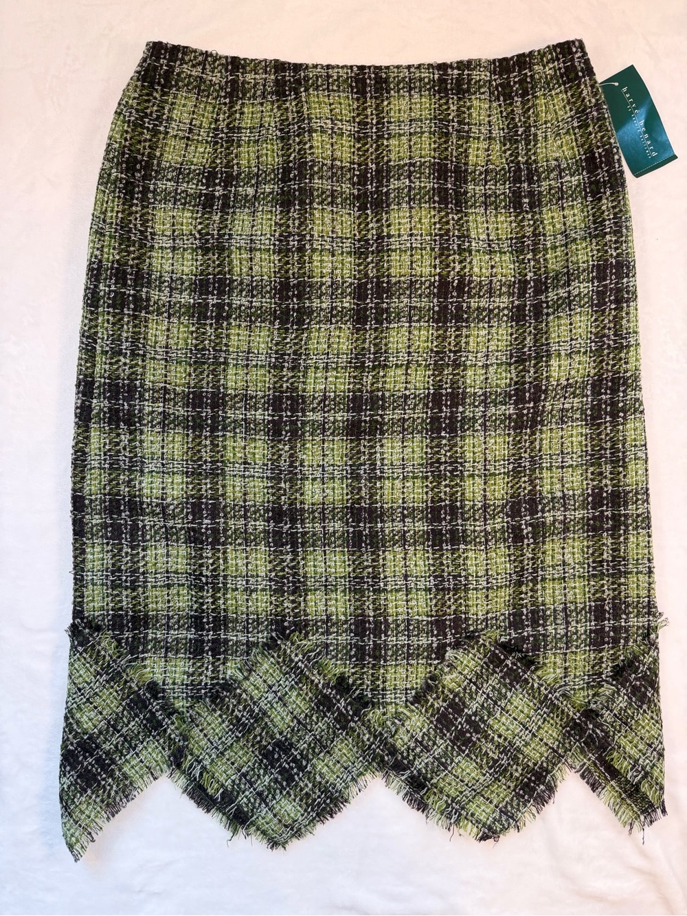 Harve Benard Wool Blend Tweed Pencil Skirt with Scalloped Fringe